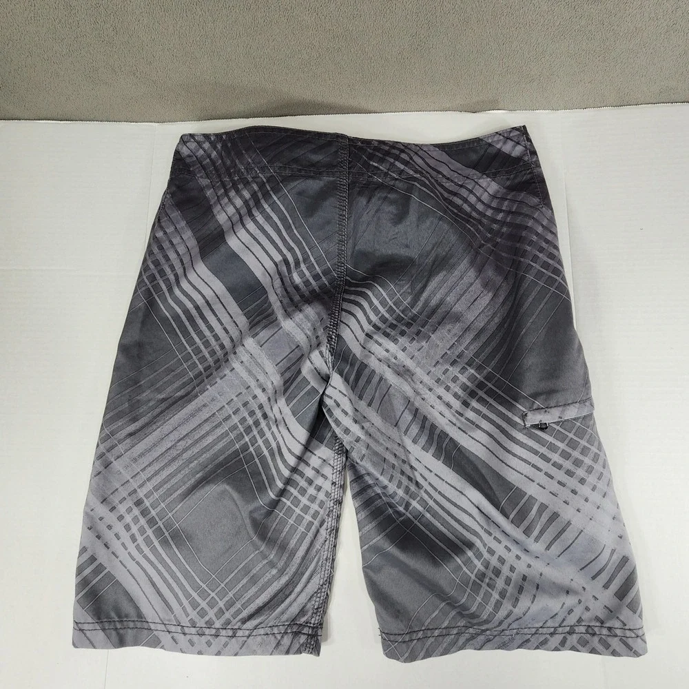 Hurley Board Short sz 30 Men Gray Abstract Plaid Swim Surfer Skater Beach Preppy